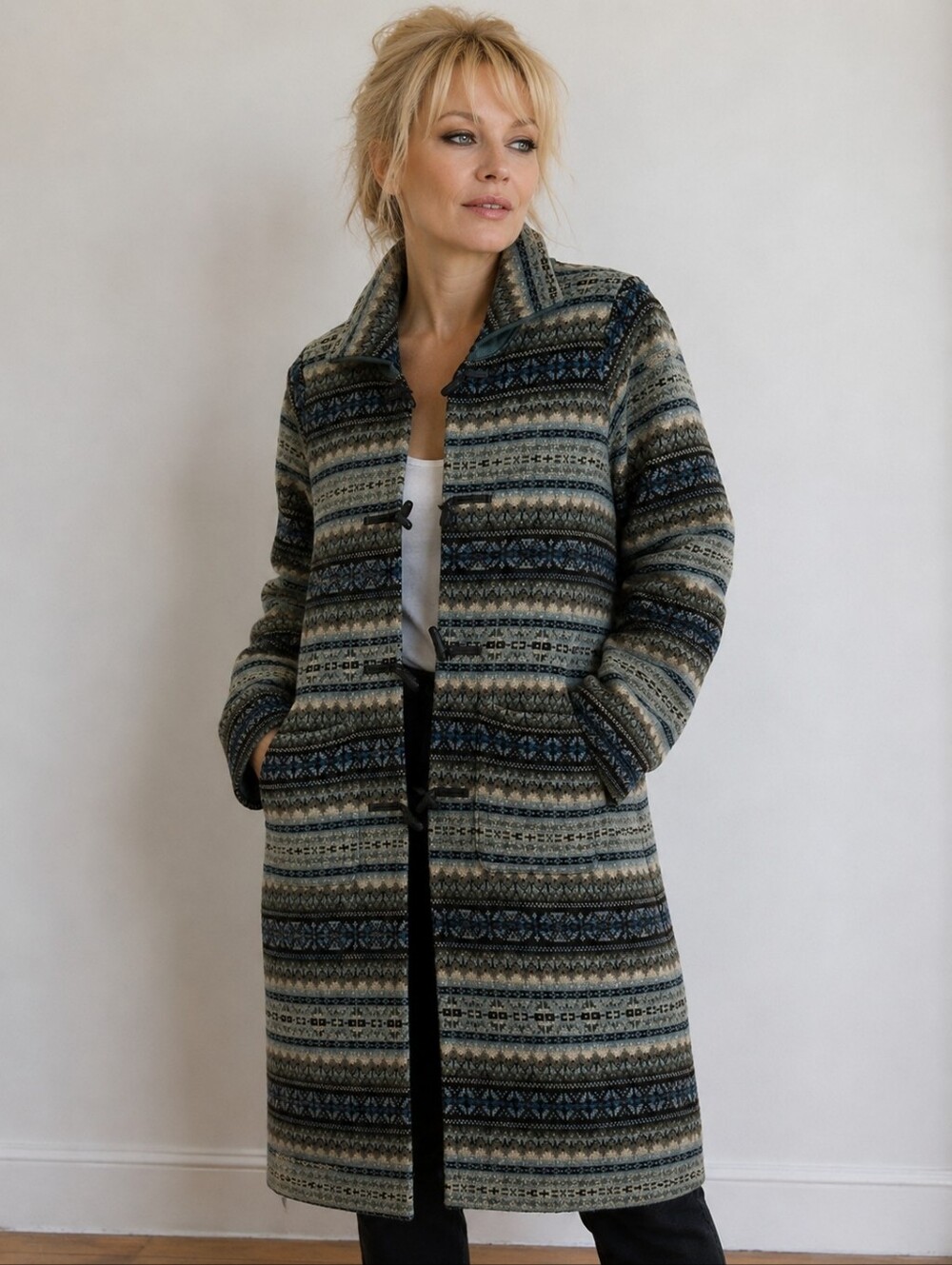 Talbots Fair Isle Nordic Wool Blend Long Toggle Coat – Size S